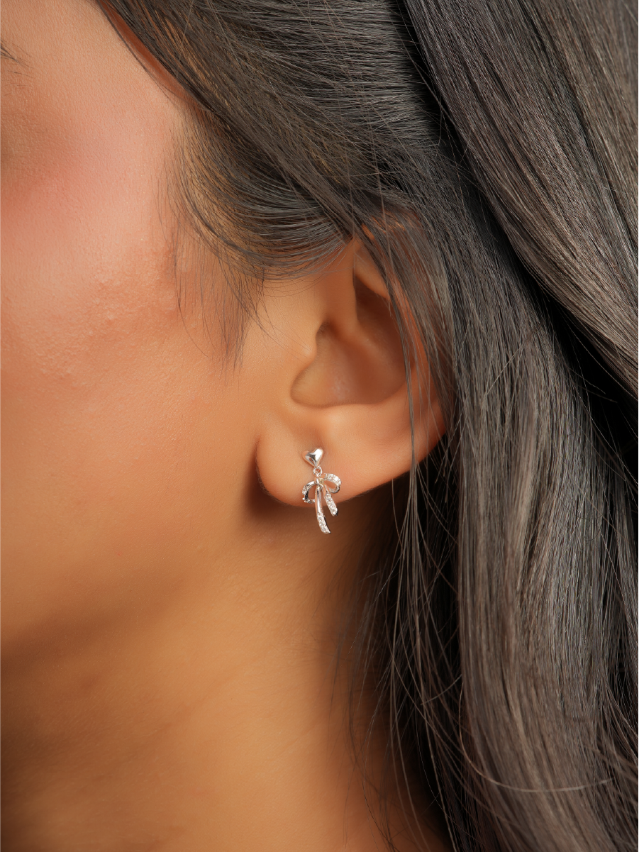 Silver Heart Drop Studs