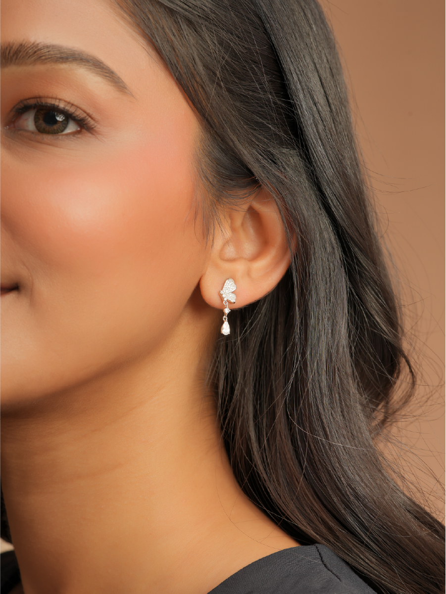 Silver Butterfly Drop Studs