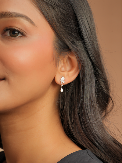 Silver Butterfly Drop Studs